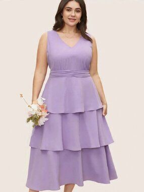 BloomChic Plus Size 2XL Plain Shirred Ruffle Layered Hem Dress us18-20